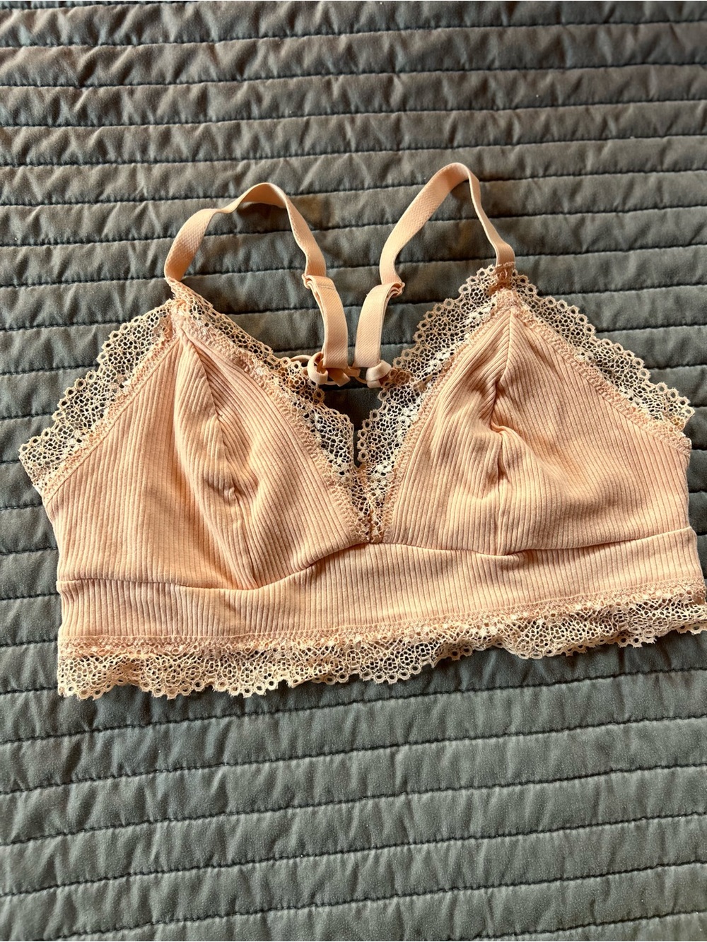 Colsie Peach Lace Ribbed Bralette